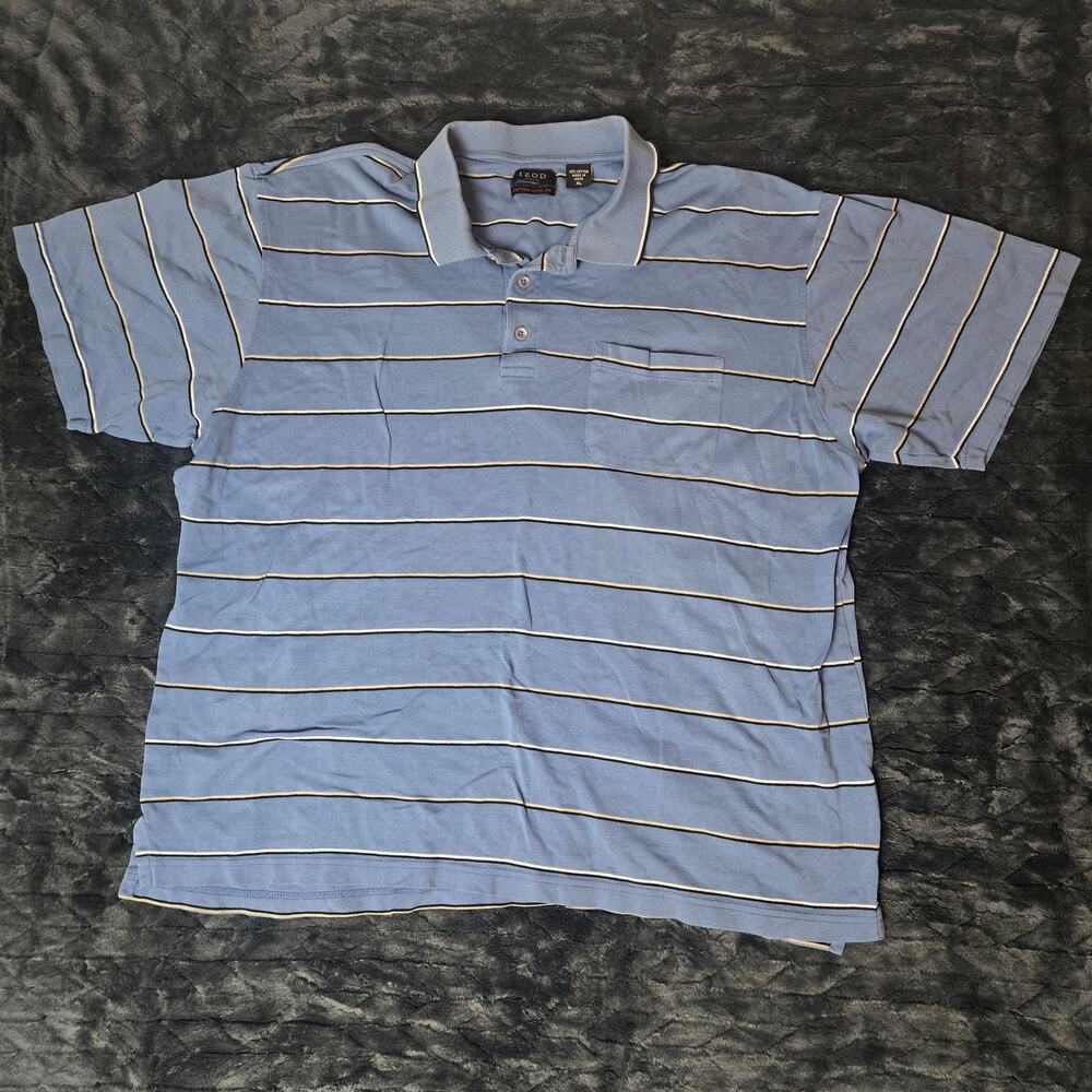 Y2K IZOD‎ Blue Striped Polo Shirt XL